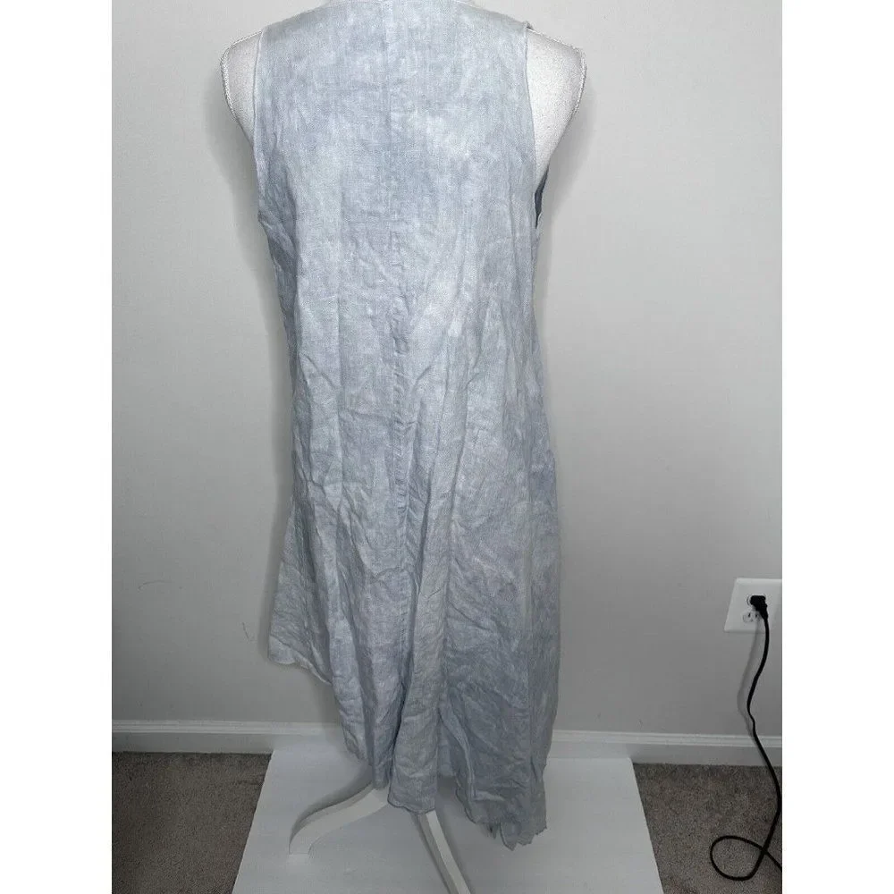 Steel Pony Linen Wearable Art Boho Lagenlook Tunic Dress Small Midi Length Gray - Picture 4 of 16